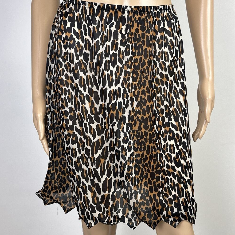 Vintage Vanity Fair Leopard Print Slip Skirt Medium Nylon Point Handkerchief Hem